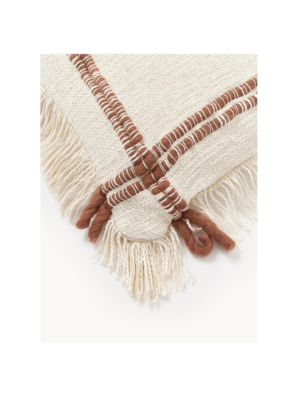 Housse de coussin artisanale en coton avec franges Catalina, Beige clair, terracotta, larg. 45 x long. 45 cm