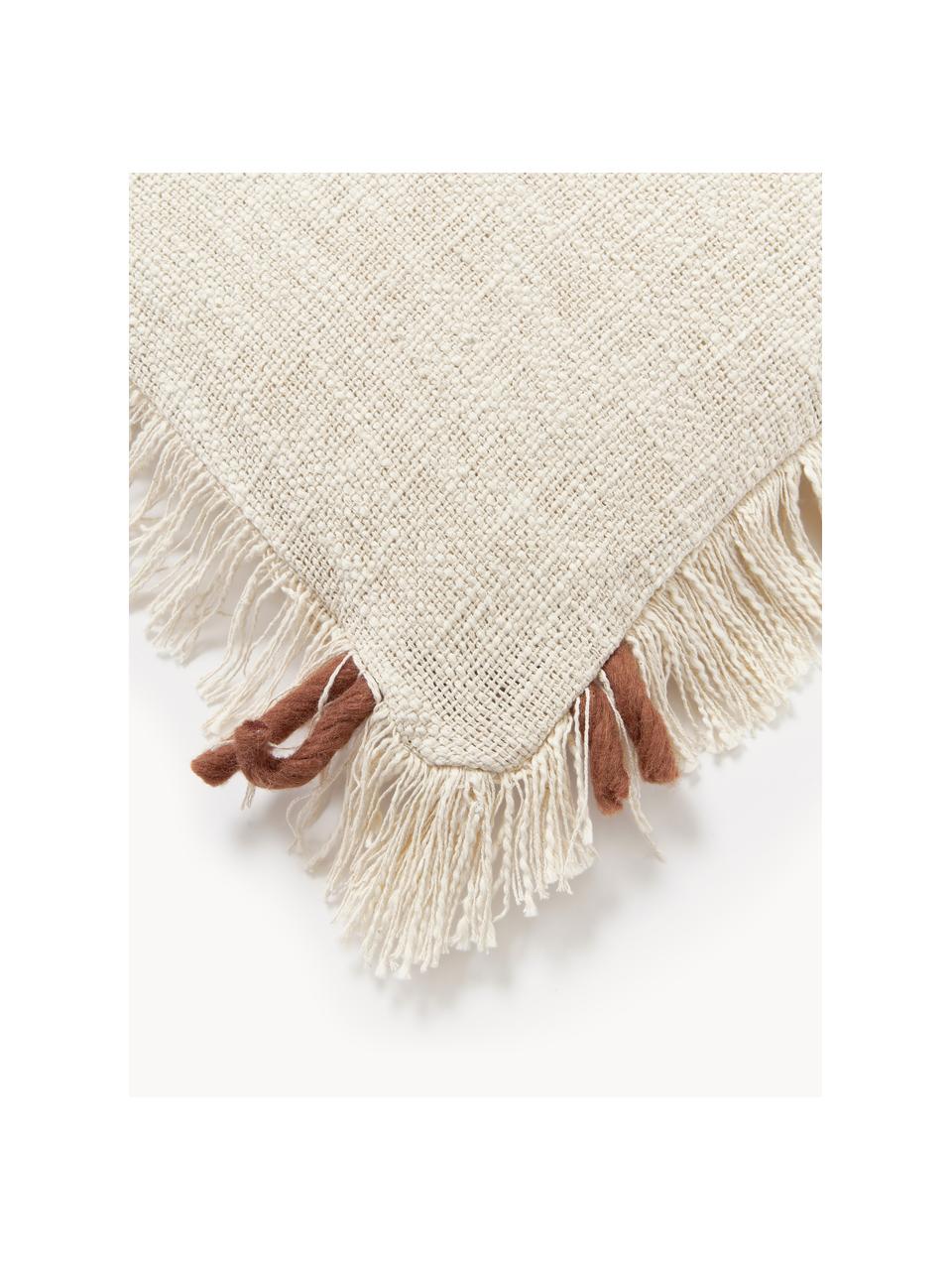 Housse de coussin 45x45 artisanale en coton avec franges Catalina, Beige clair, terracotta, larg. 45 x long. 45 cm