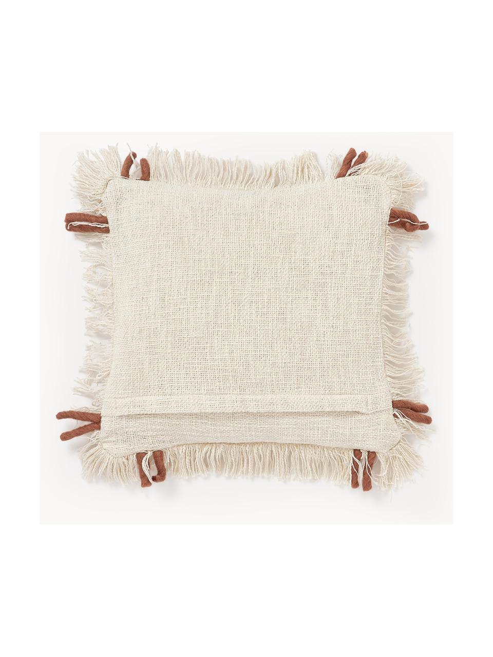 Copricuscino in cotone fatto a mano con frange Catalina, Retro: 100% cotone Il materiale , Beige chiaro, terracotta, Larg. 45 x Lung. 45 cm