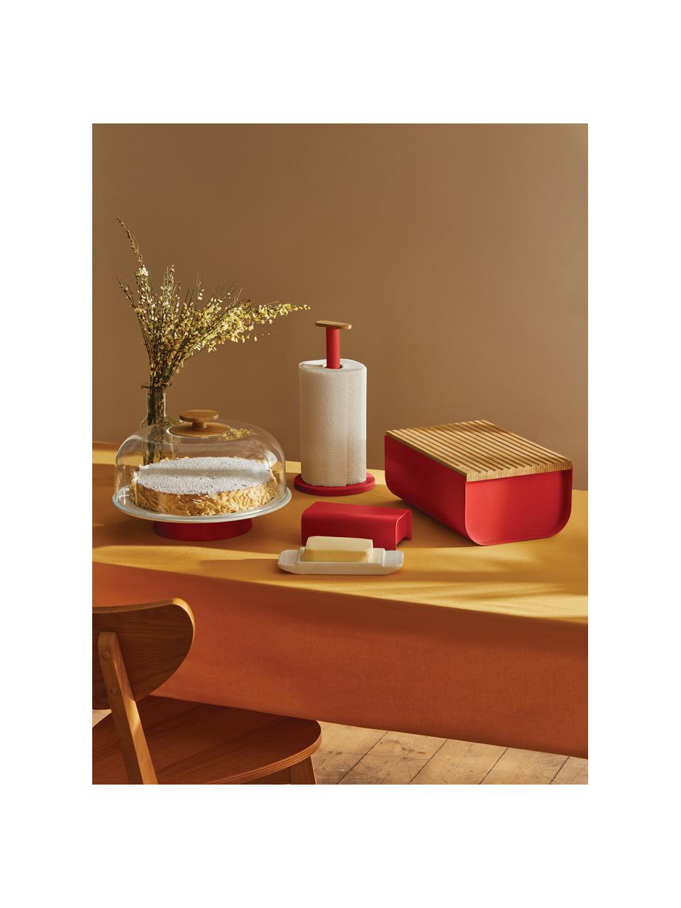 Porzellan-Etagere Mattina mit Deckel, Griff: Bambusholz, Deckel: Acrylglas, Rot, Weiß, Transparent, Ø 32 x H 22 cm