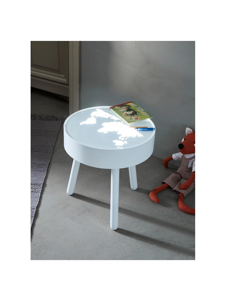 Stolik z drewna ze zintegrowaną lampą LED Monroy, Stelaż: drewno, Blat: szkło akrylowe, Biały, Ø 40 x W 42 cm
