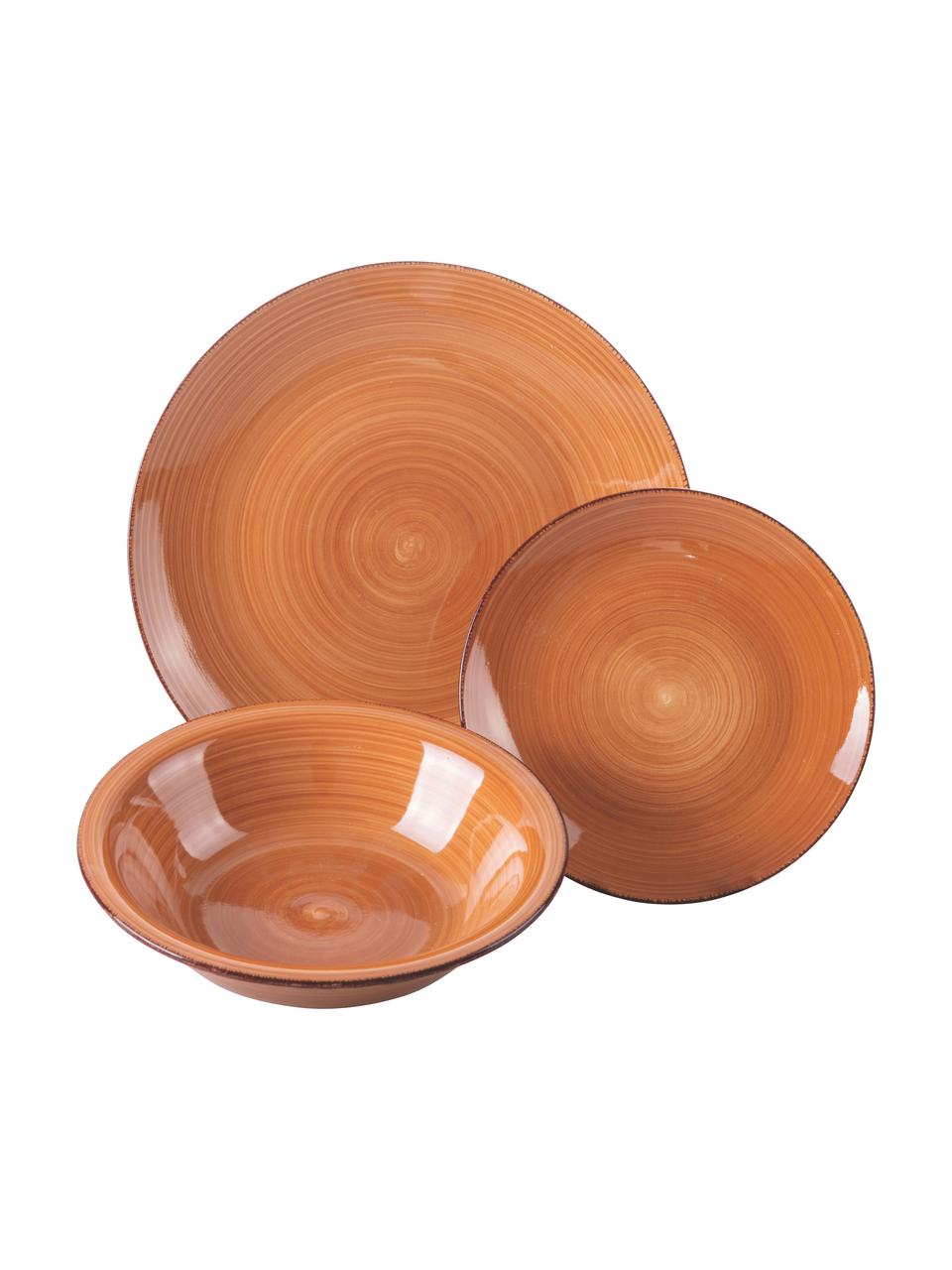 Handbeschilderde serviesset Baita, 6 personen (18-delig), Keramiek, Roodtinten, beige, Set met verschillende formaten