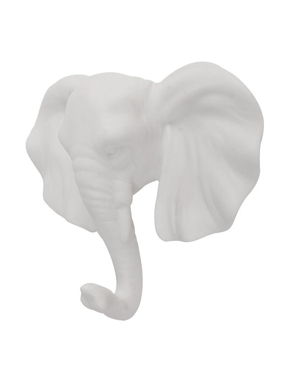 Gancio appendiabiti da parete in porcellana Elephant, Porcellana, Bianco, Alt. 14 cm