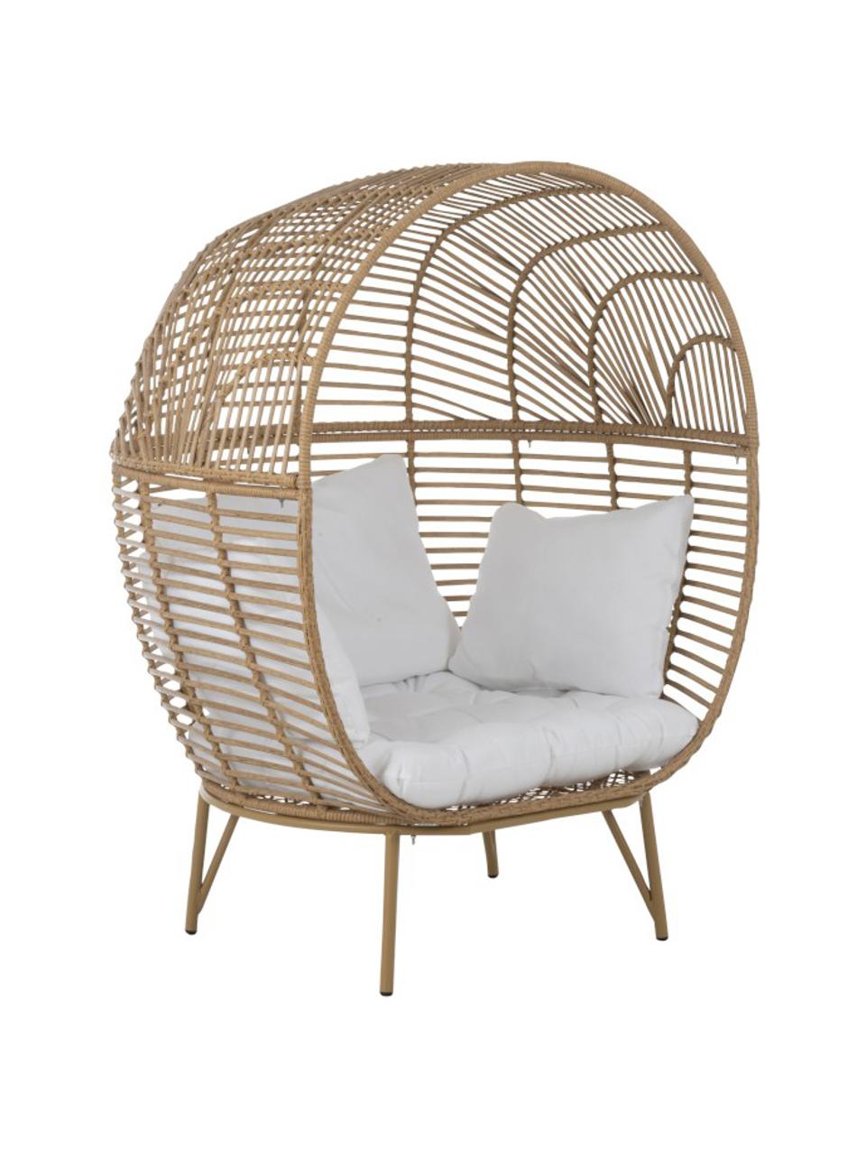 Korbsessel Oval aus Rattan, Braun, Weiss, 115 x 148 cm