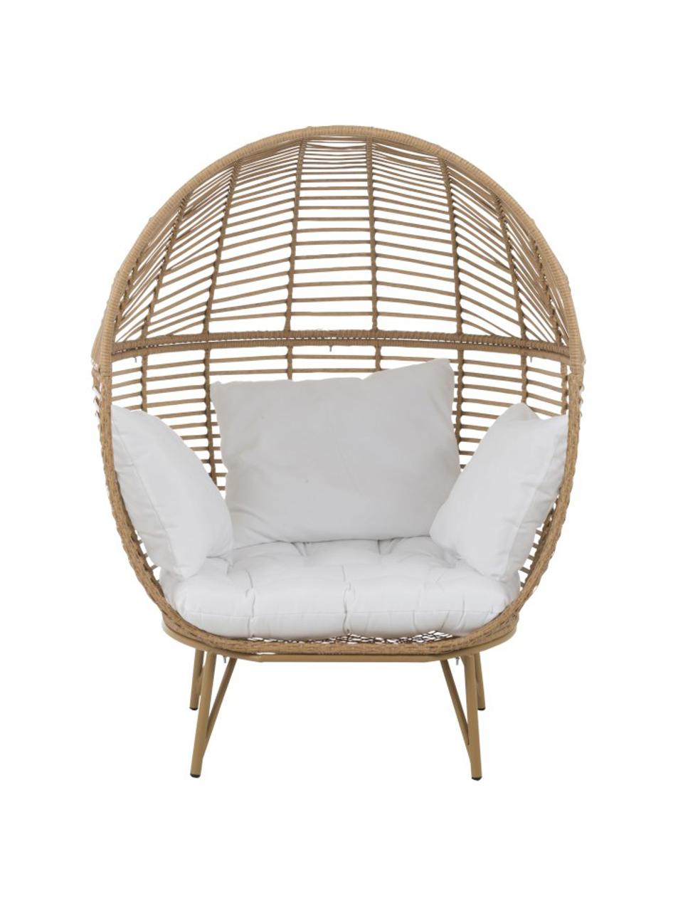 Korbsessel Oval aus Rattan, Braun, Weiß, 115 x 148 cm