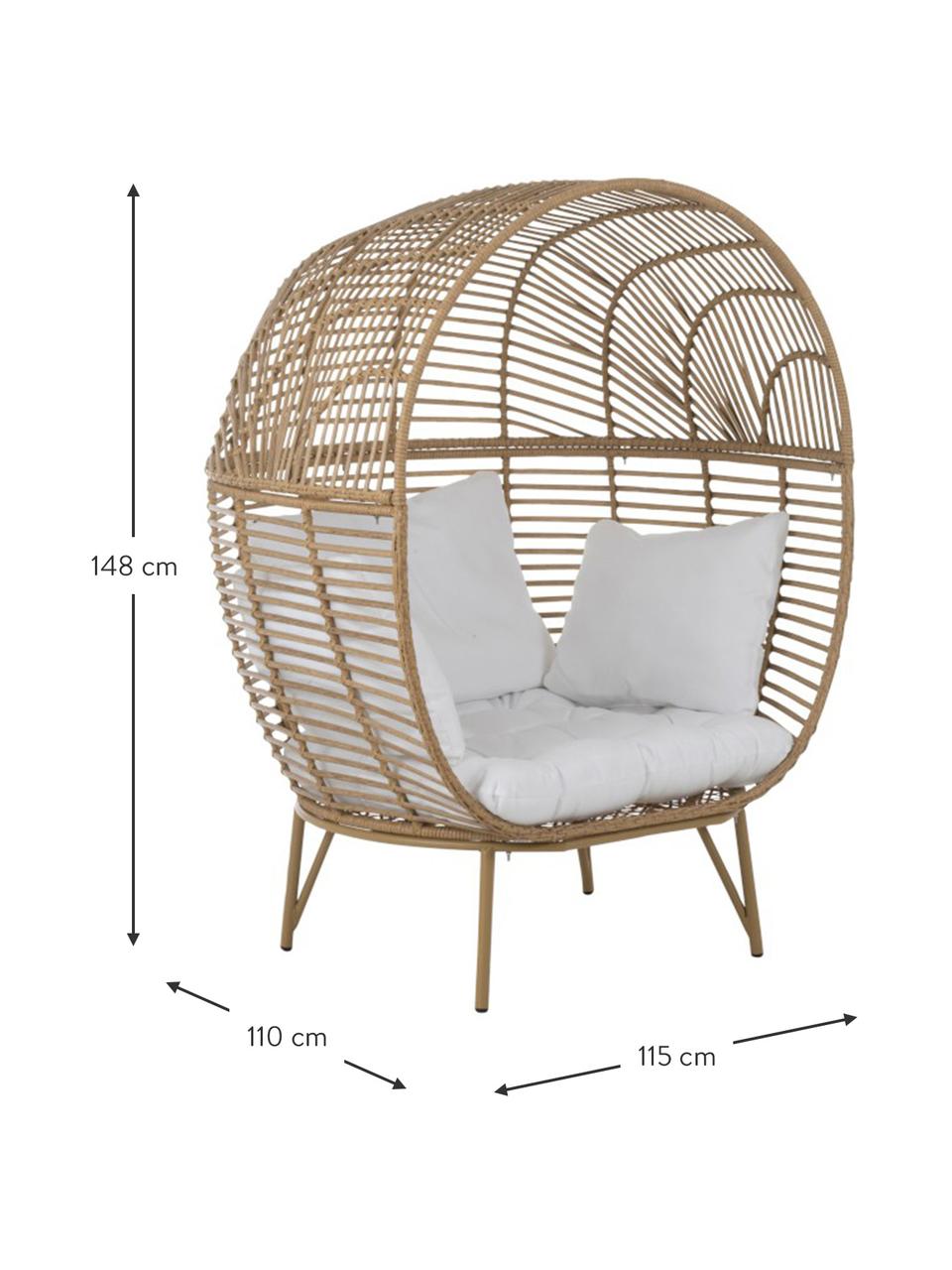 Korbsessel Oval aus Rattan, Braun, Weiß, 115 x 148 cm