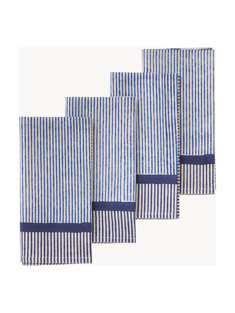 Pruhované látkové ubrousky Jaya, 4 ks, 100 % bavlna, Odstíny modré, tlumeně bílá, Š 45 cm, D 45 cm