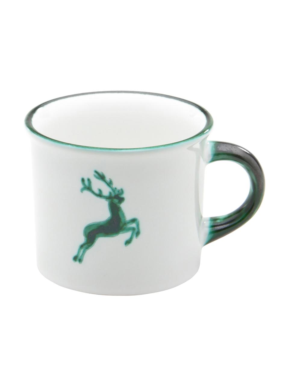 Handbeschilderde koffiemok Green Deer, Keramiek, Groen, wit, 240 ml