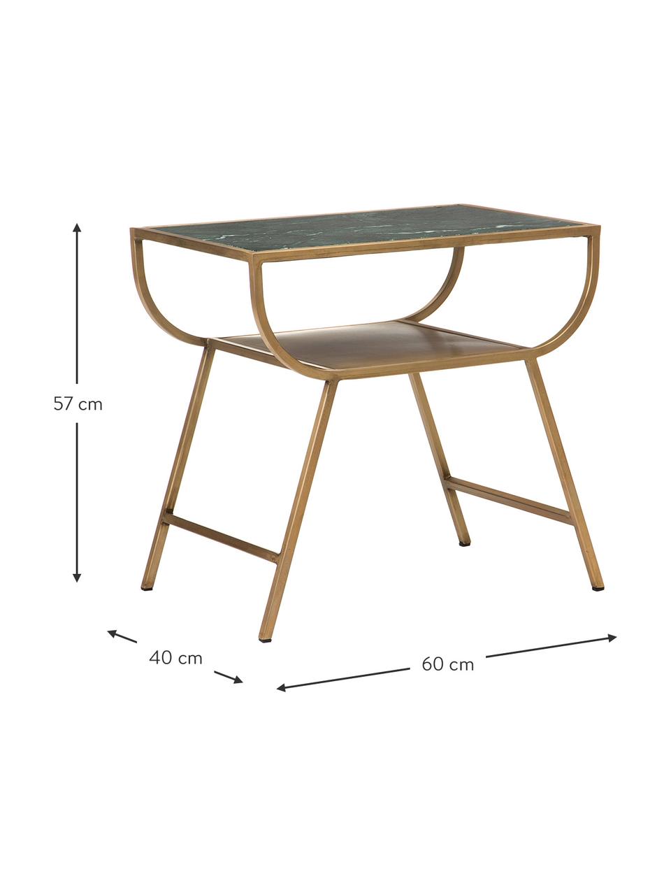 Stolik pomocniczy z marmuru Ricky, Blat: marmur, Stelaż: metal malowany proszkowo, Zielony, odcienie złotego, S 40 x G 60 cm