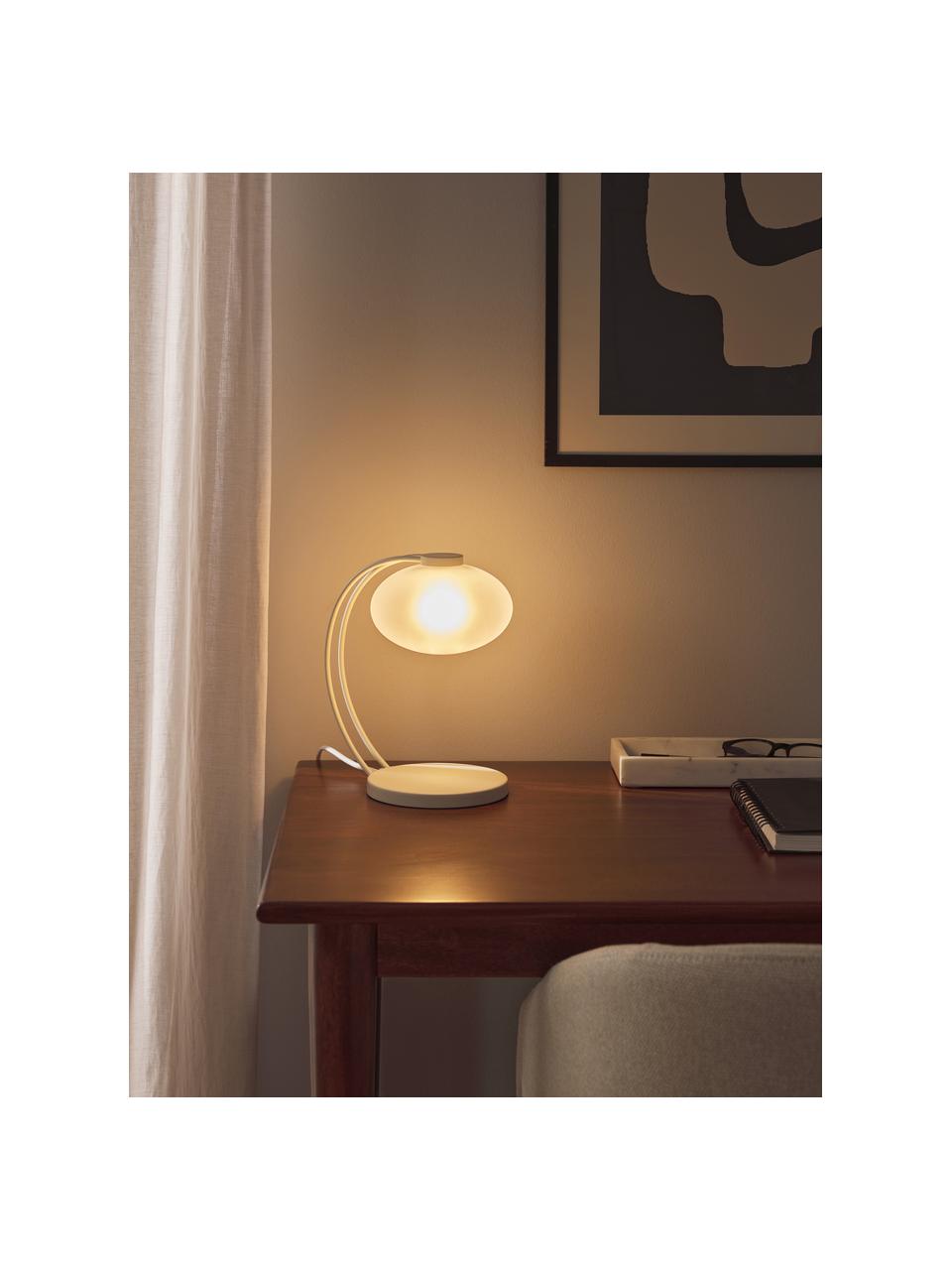 Lámpara de mesa pequeña Fay, Pantalla: vidrio opalino, Estructura: metal recubierto, Cable: cubierto en tela, Blanco crema, An 15 x Al 25 cm