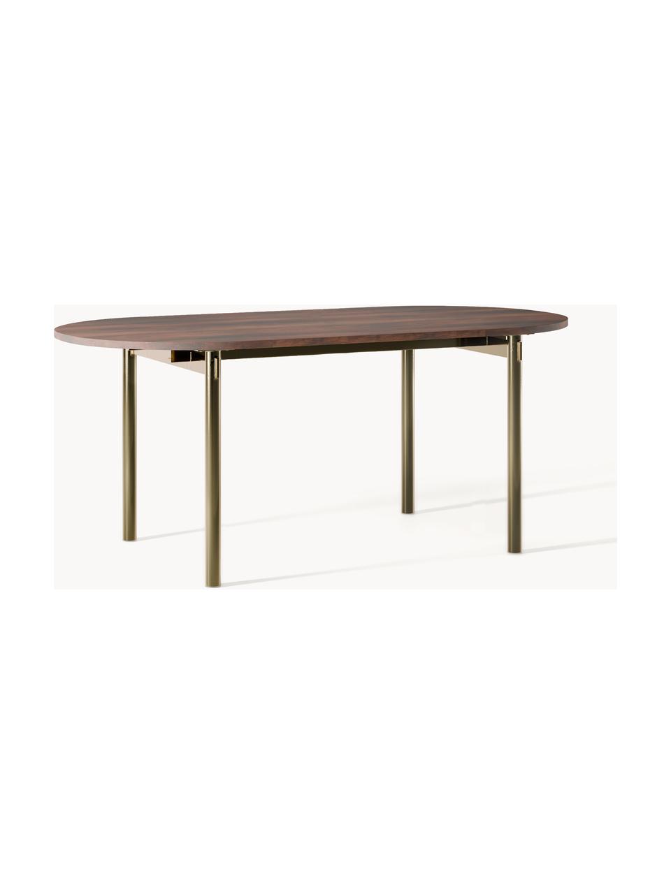 Mesa de comedor ovalada Mavi, tamaños diferentes, Tablero: madera de acacia, aceitad, Patas: metal recubierto, Madera de acacia, dorado, An 180 x F 90 cm