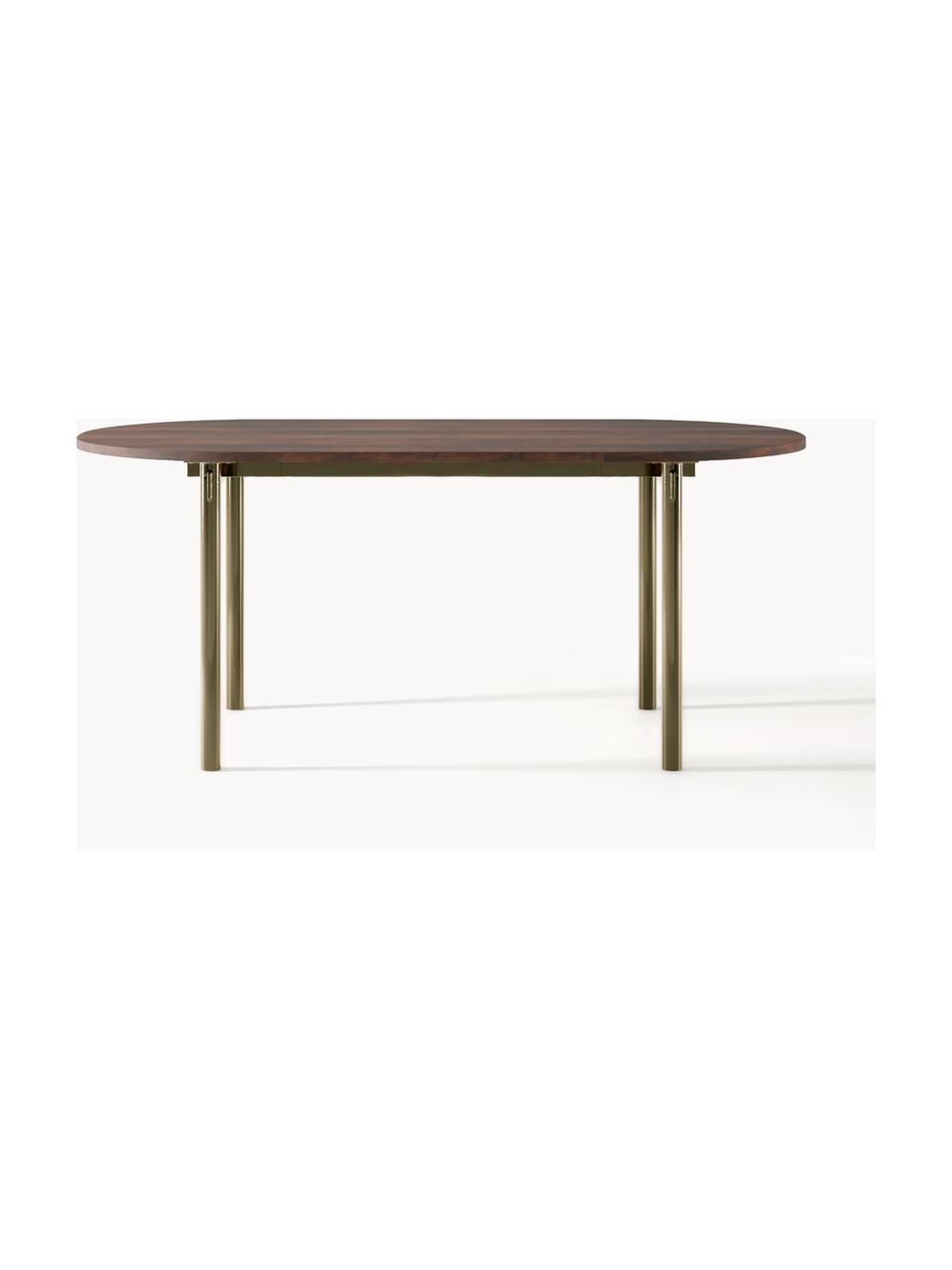 Mesa de comedor ovalada Mavi, tamaños diferentes, Tablero: madera de acacia, aceitad, Patas: metal recubierto, Madera de acacia, dorado, An 180 x F 90 cm