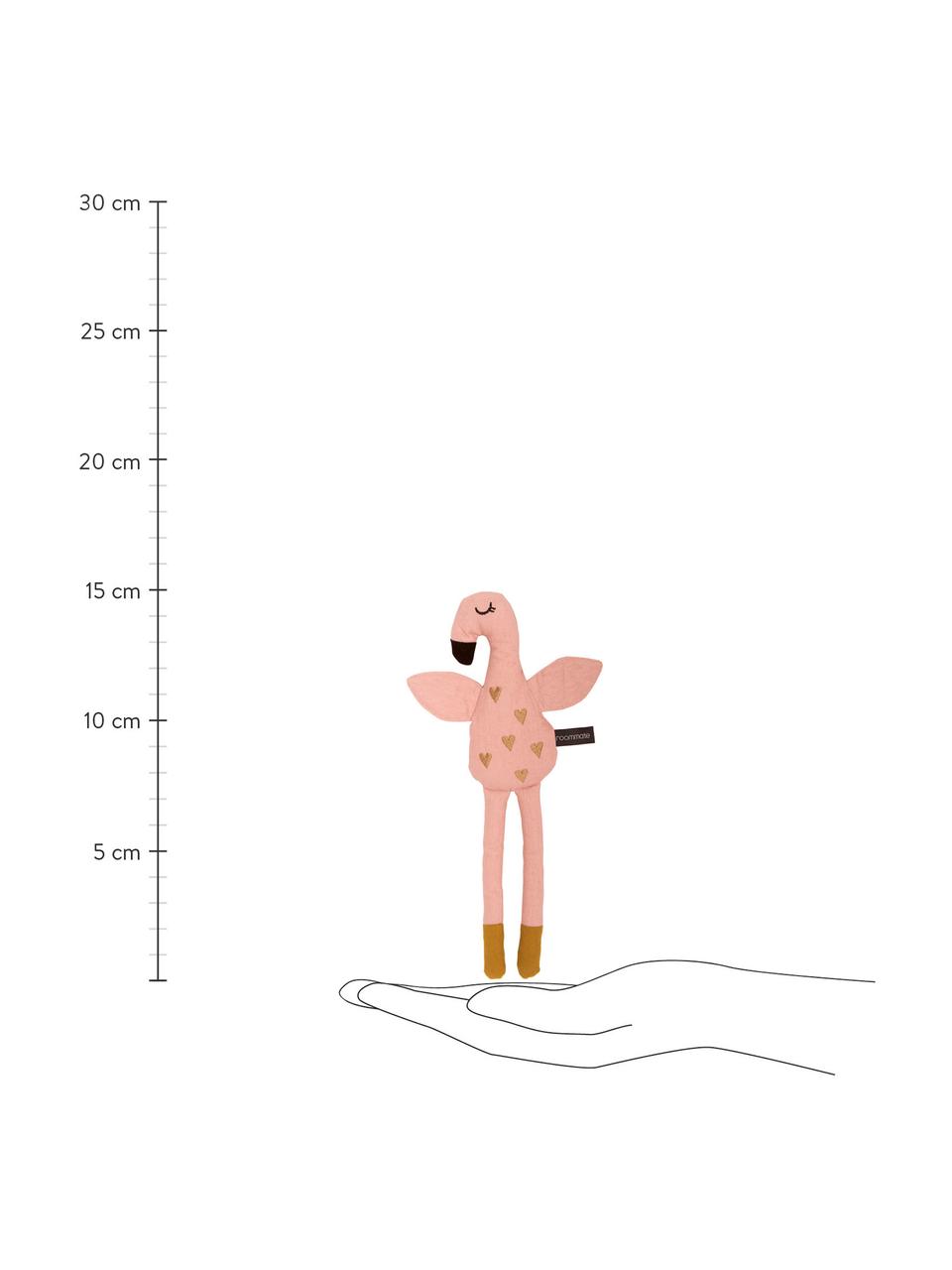 Przytulanka z bawełny Flamingo, Blady różowy, odcienie złotego, S 15 x W 36 cm