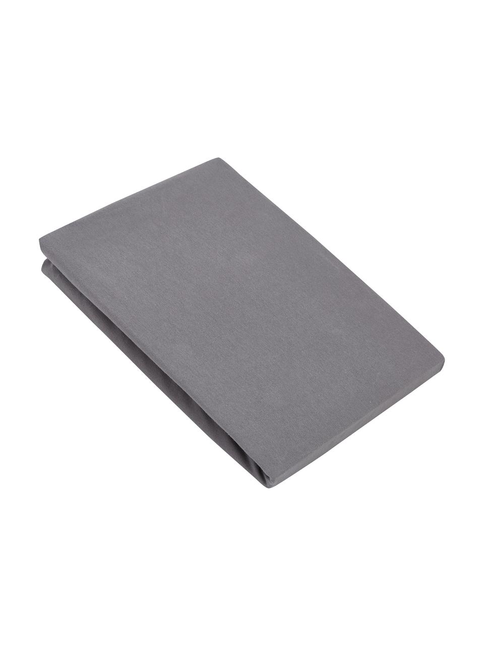Lenzuolo con angoli in jersey-elastan grigio scuro Lara, 95% cotone, 5% elastan, Grigio scuro, 180-200 x 200 cm