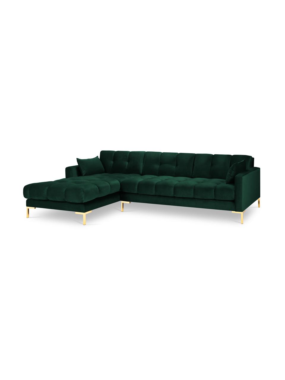 Sofa narożna z aksamitu Mamaia (5-osobowa), Butelkowy zielony, S 293 x G 185 cm, lewostronna