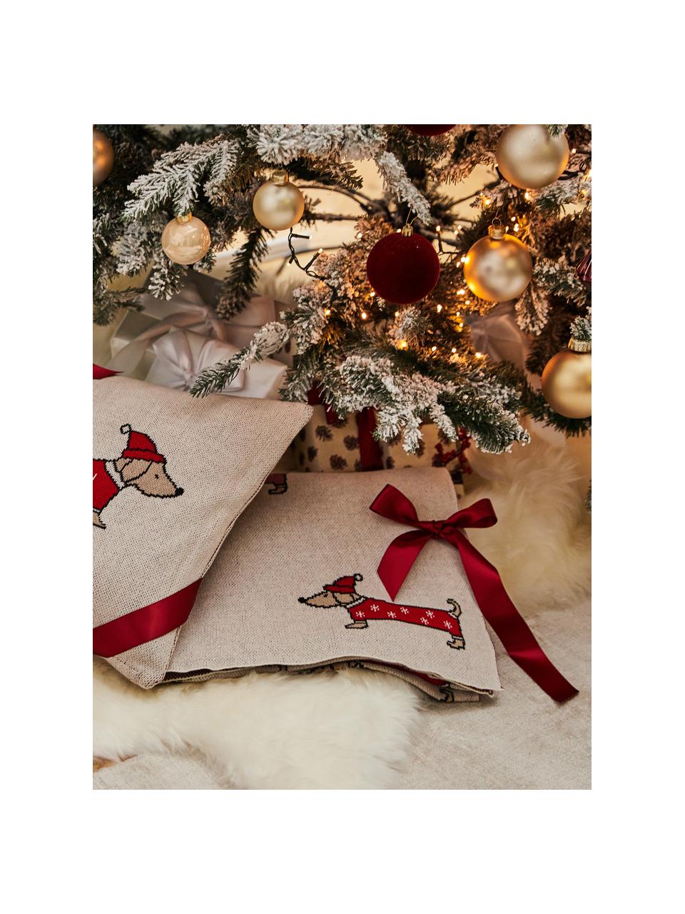 Manta de algodón Santas Little Helper, 100% algodón, Off White, rojo, An 150 x L 200 cm