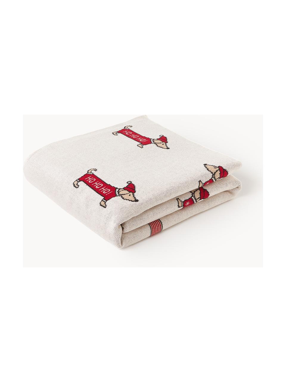 Manta de algodón Santas Little Helper, 100% algodón, Off White, rojo, An 150 x L 200 cm