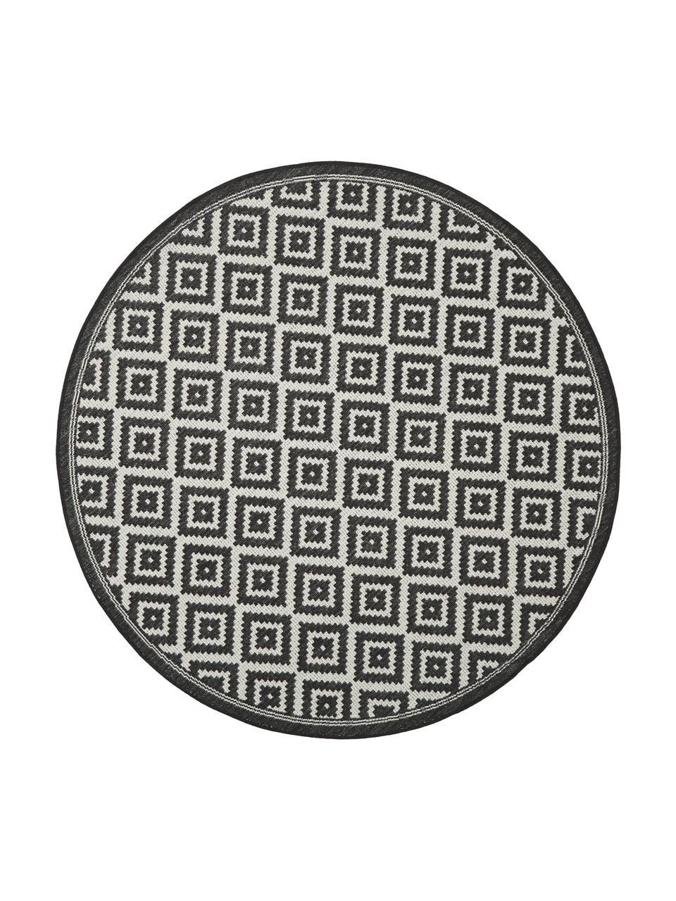 Rond in- en outdoor vloerkleed met patroon Miami in zwart/wit, 86% polypropyleen, 14% polyester, Wit, zwart, Ø 200 cm (maat L)