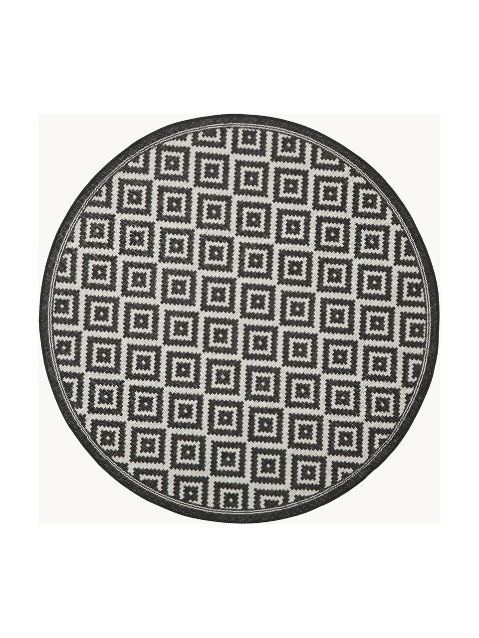 Tapis rond d'extérieur Miami, 86 % polypropylène, 14 % polyester, Noir, blanc, Ø 200 cm (taille L)