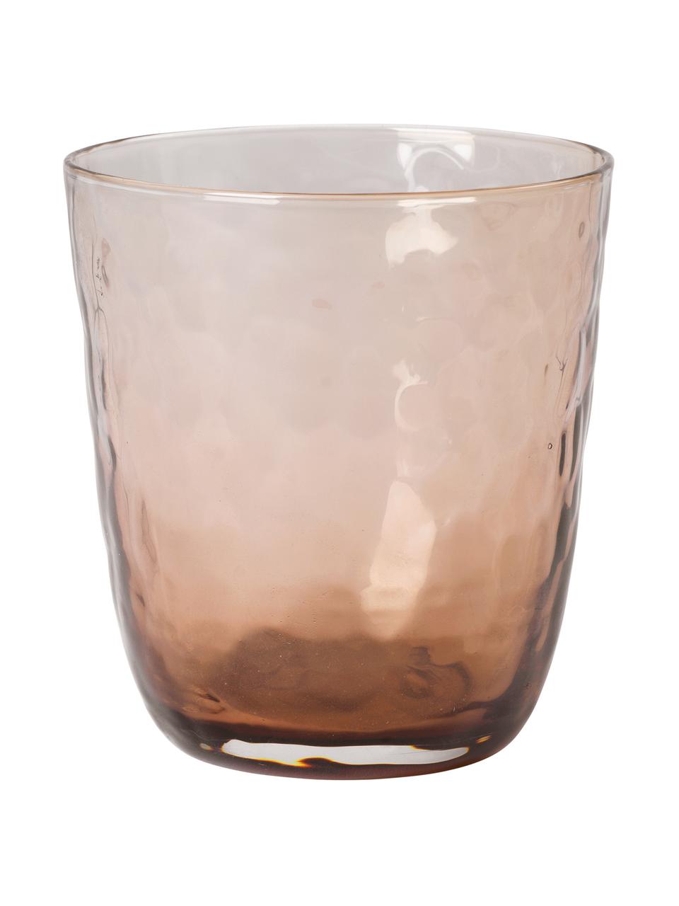 Vasos de vidrio soplado artesanalmente Hammered, 4 uds., Vidrio, Marrón, Ø 9 x Al 10 cm, 500 ml