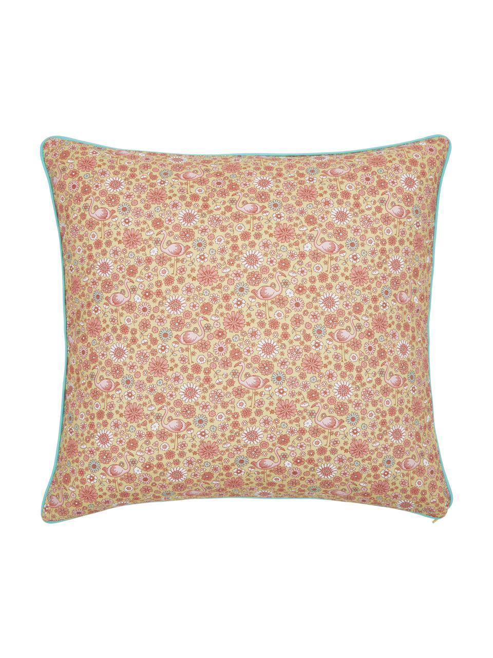 Kussenhoes Louna met een klein bloemenpatroon van biologisch katoen, 100% biokatoen, GOTS-gecertificeerd, Geel, roze, wit, B 45 x L 45 cm