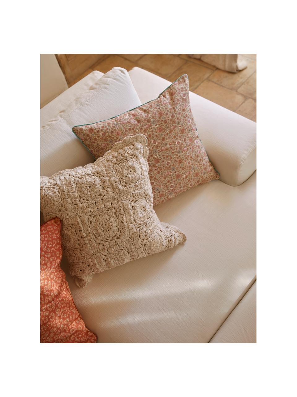 Housse de coussin 45x45 imprimé fleurs Louna, 100 % coton bio, certifié GOTS, Jaune, rose, blanc, larg. 45 x long. 45 cm