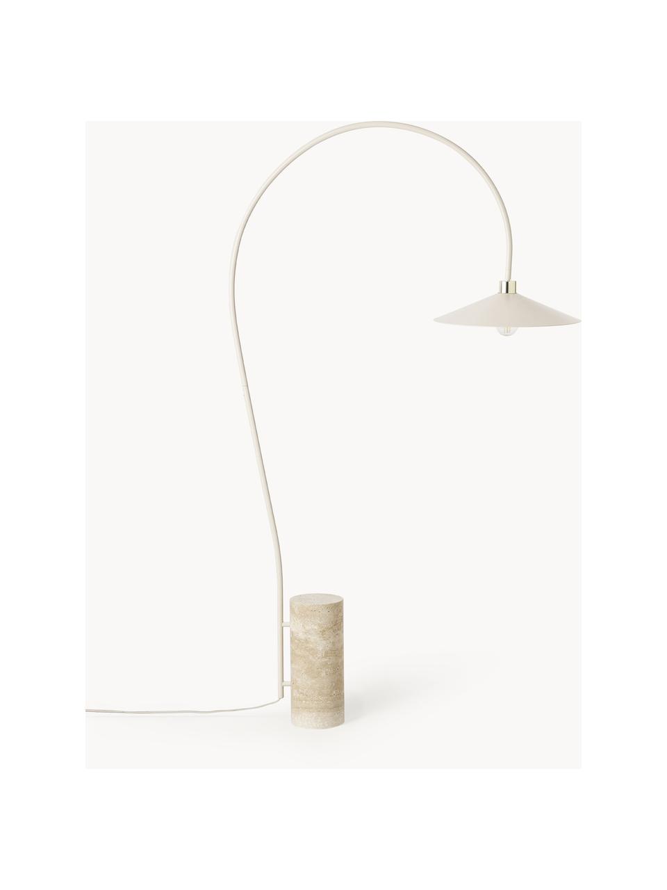 Lampada ad arco con base in travertino Cora, Decorazione: metallo rivestito, Beige, travertino, Alt. 166 cm