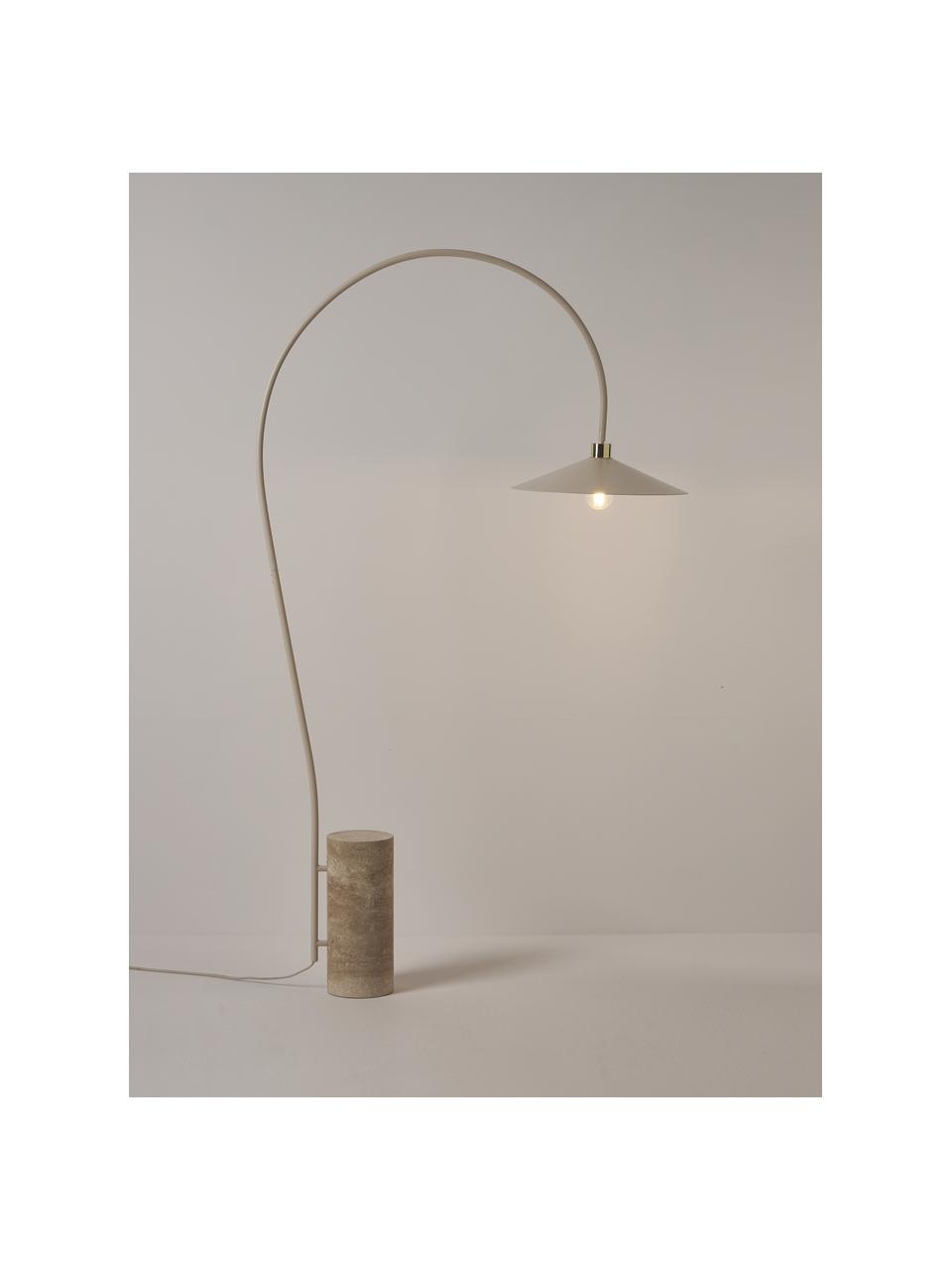 Lámpara arco de travertino Cora, Adornos: metal recubierto, Cable: cubierto en tela Dado que, Travertino beige, Al 166 cm