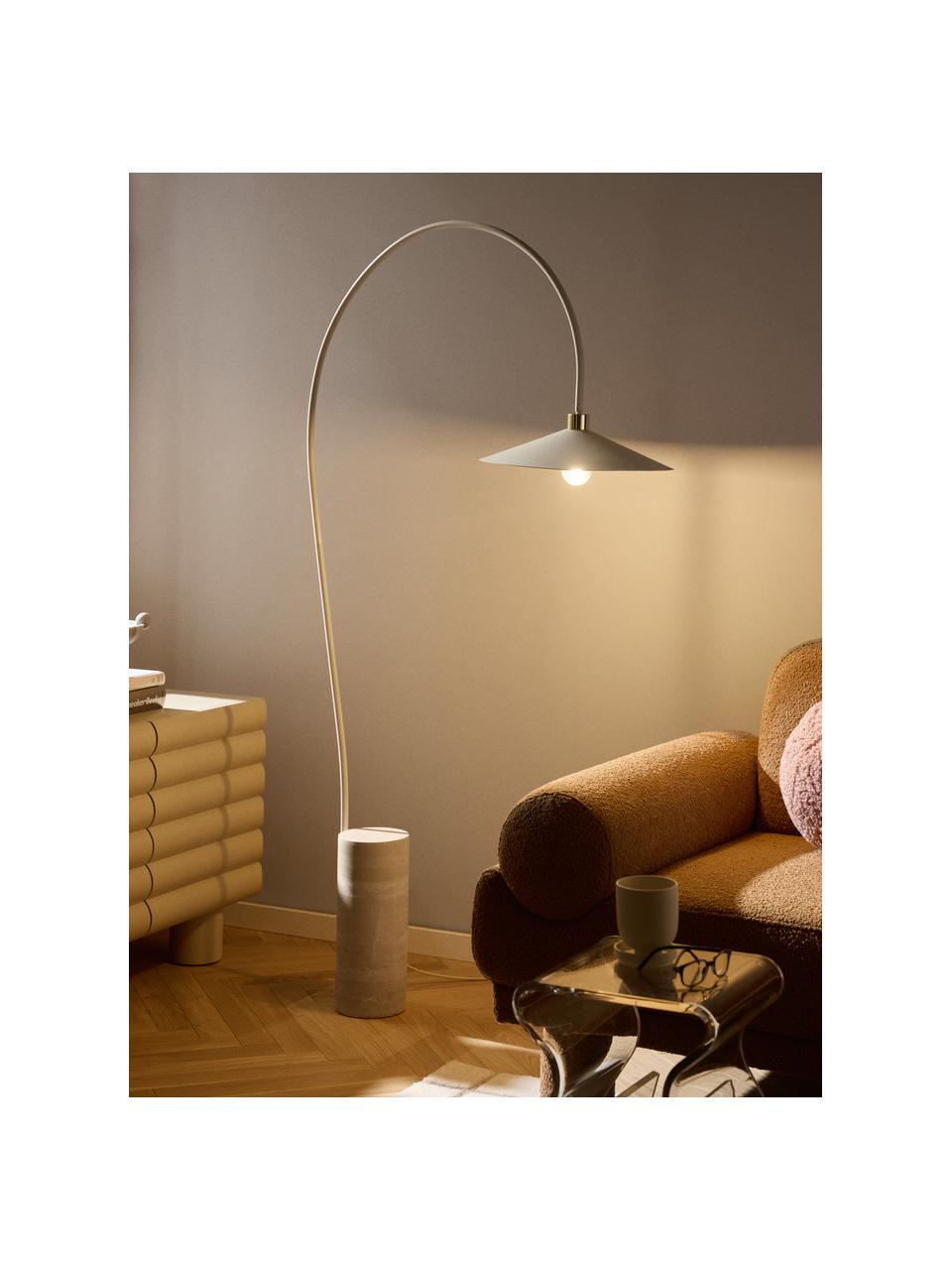 Lámpara arco de travertino Cora, Adornos: metal recubierto, Cable: cubierto en tela Dado que, Travertino beige, Al 166 cm