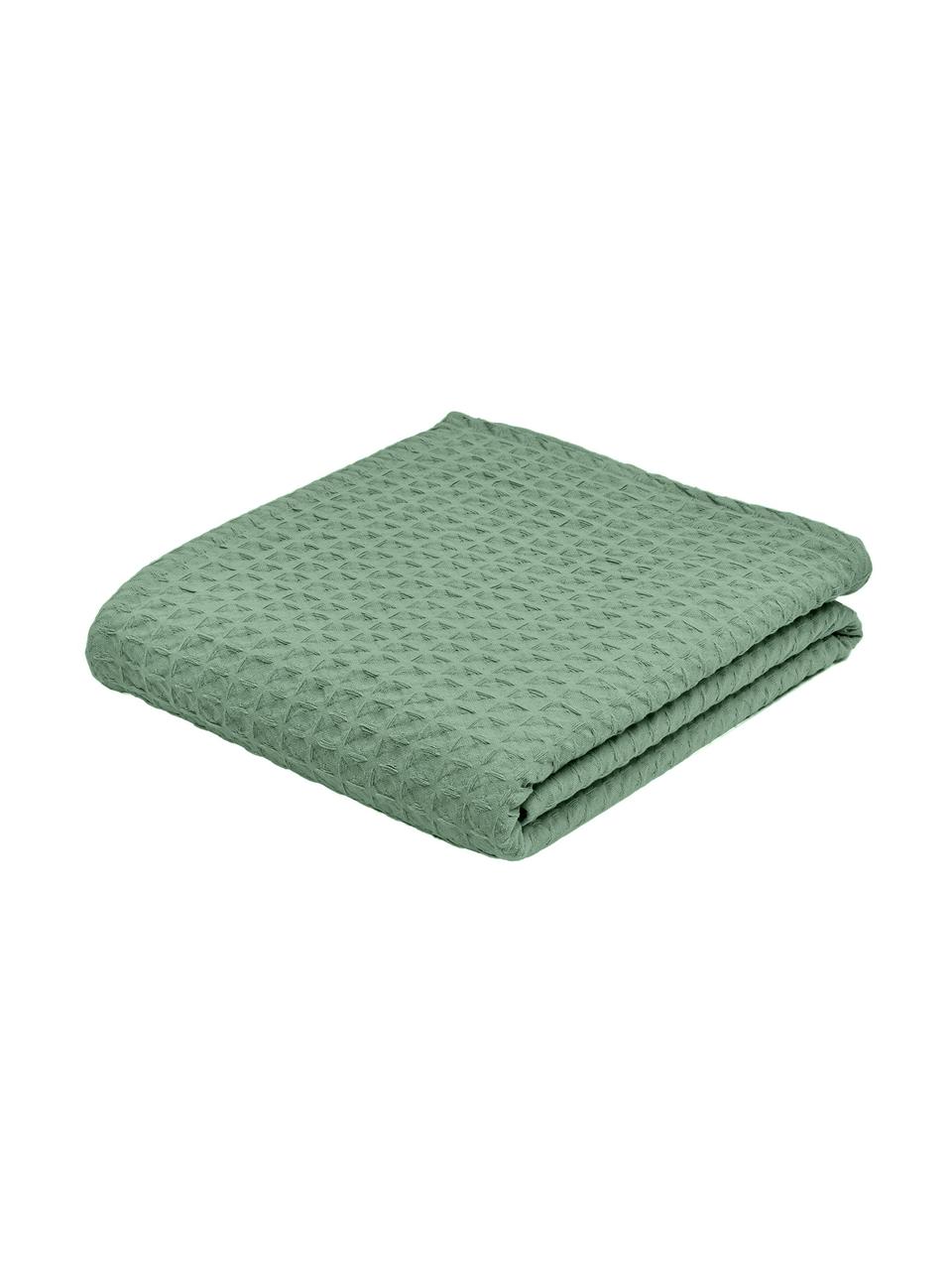 Wafelpiqué bedsprei Panal in groen, 100% katoen, Groen, B 180 x L 260 cm (voor bedden tot 140 x 200)