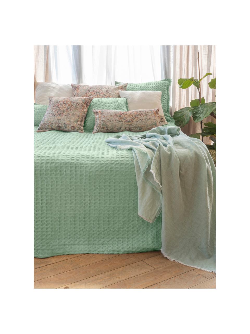 Wafelpiqué bedsprei Panal in groen, 100% katoen, Groen, B 180 x L 260 cm (voor bedden tot 140 x 200)