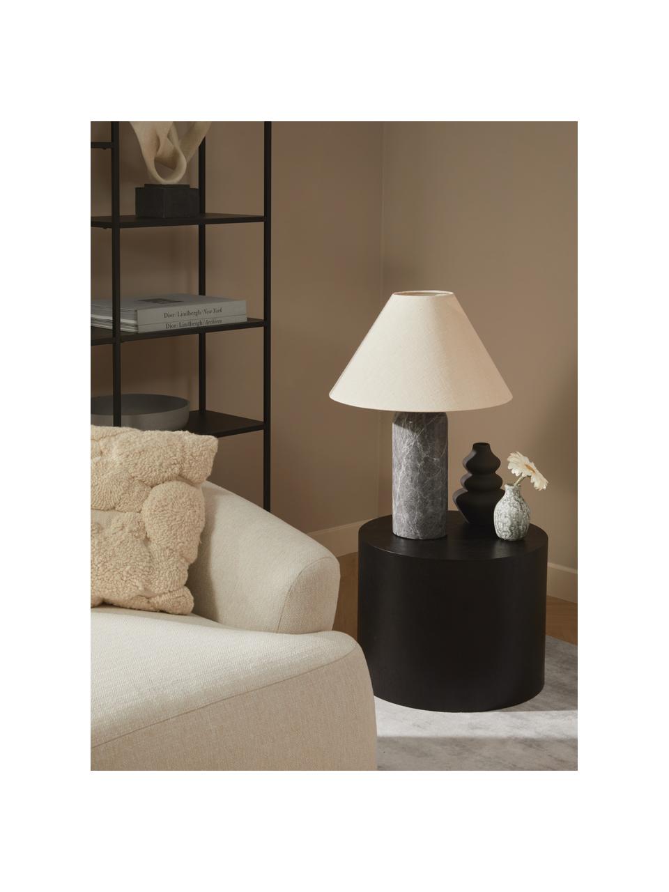 Lámpara de mesa grande de mármol Gia, Pantalla: 50% lino, 50% poliéster, Cable: cubierto en tela, Beige, gris oscuro, veteado, Ø 46 x Al 60 cm