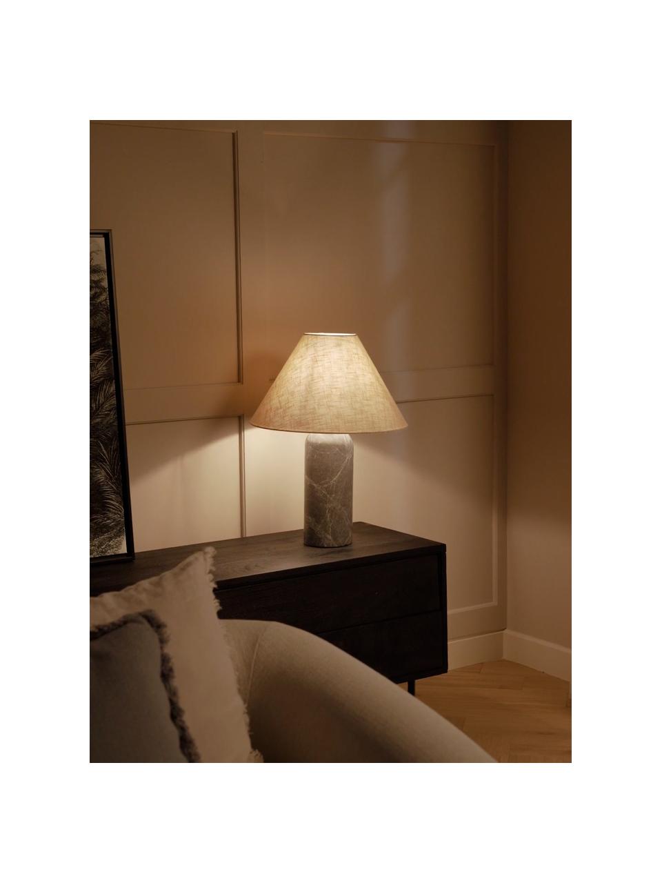 Grote tafellamp Gia met marmeren voet, Lampenkap: 50% linnen, 50% polyester, Lampvoet: marmer, Beige, donkergrijs, gemarmerd, Ø 46 x H 60 cm