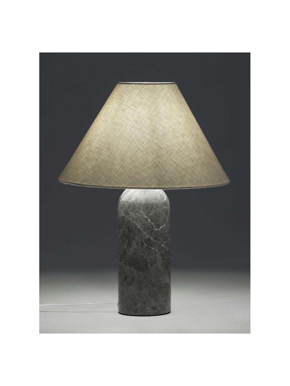 Grote tafellamp Gia met marmeren voet, Lampenkap: 50% linnen, 50% polyester, Lampvoet: marmer, Beige, donkergrijs, gemarmerd, B 46 x H 60 cm