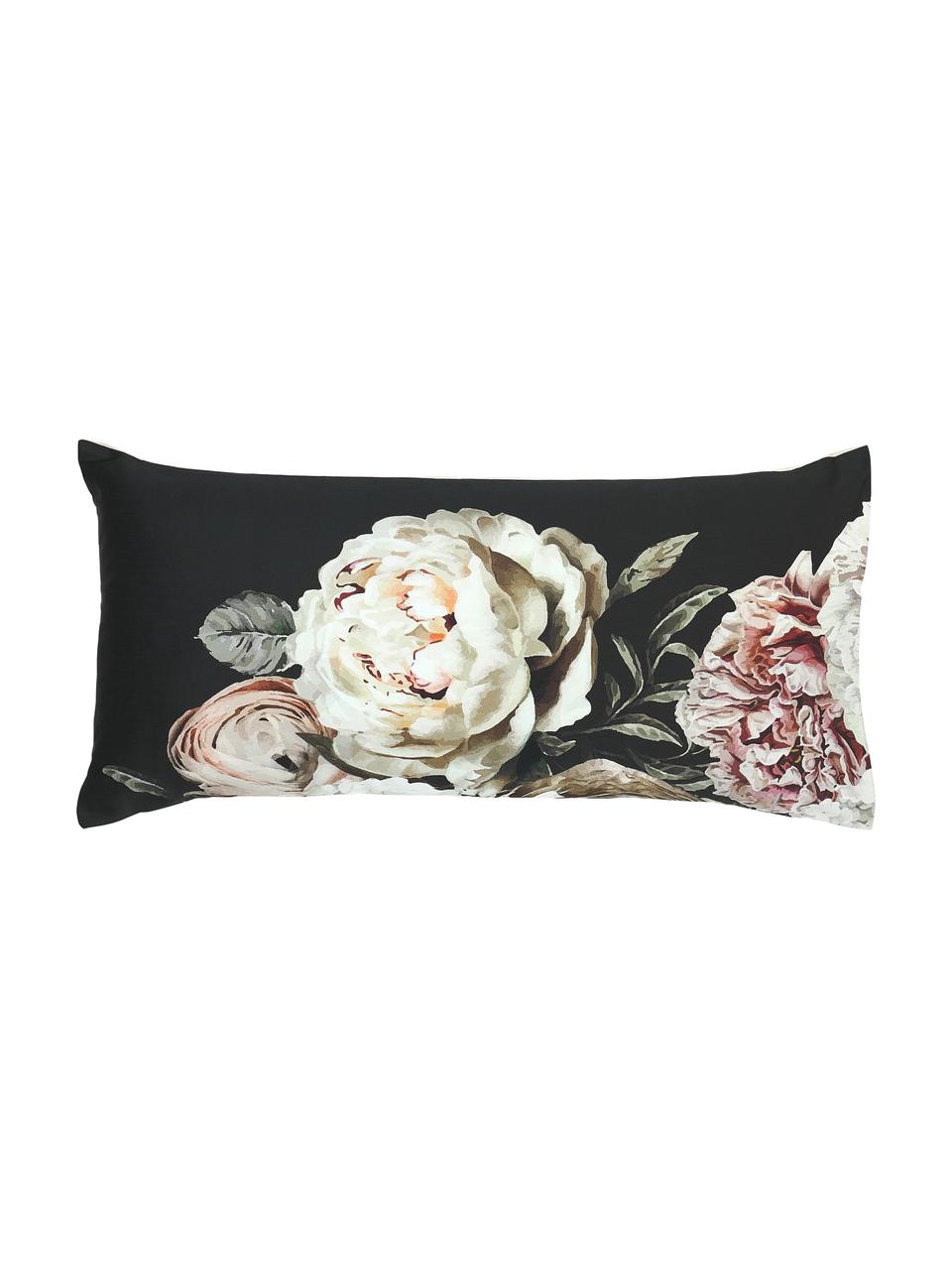 Baumwollsatin-Kopfkissenbezüge Blossom mit Blumen-Print, 2 Stück, Webart: Satin Fadendichte 210 TC,, Schwarz, Beigetöne, B 40 x L 80 cm