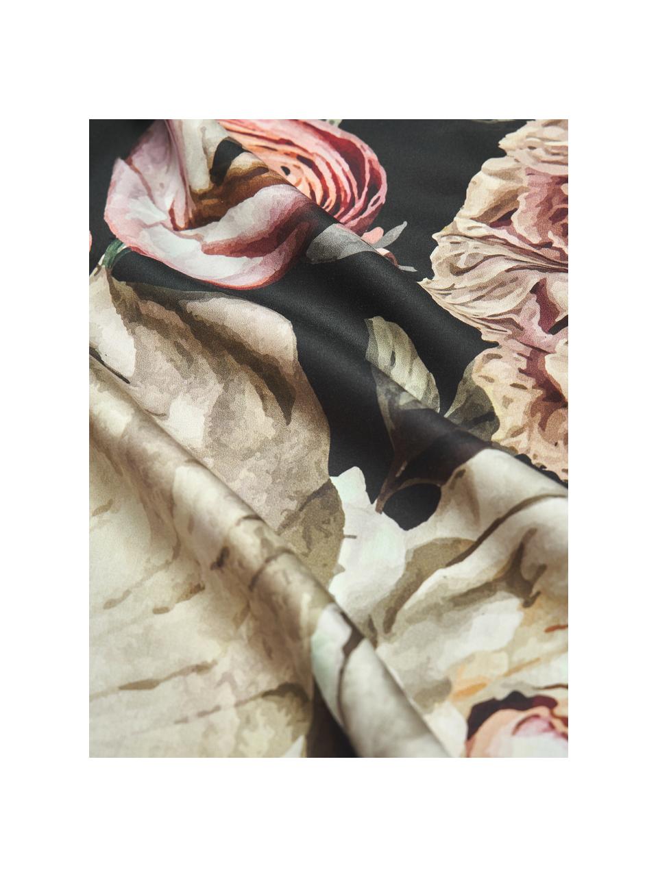 Baumwollsatin-Kopfkissenbezüge Blossom mit Blumen-Print, 2 Stück, Webart: Satin Fadendichte 210 TC,, Schwarz, Mehrfarbig, B 40 x L 80 cm