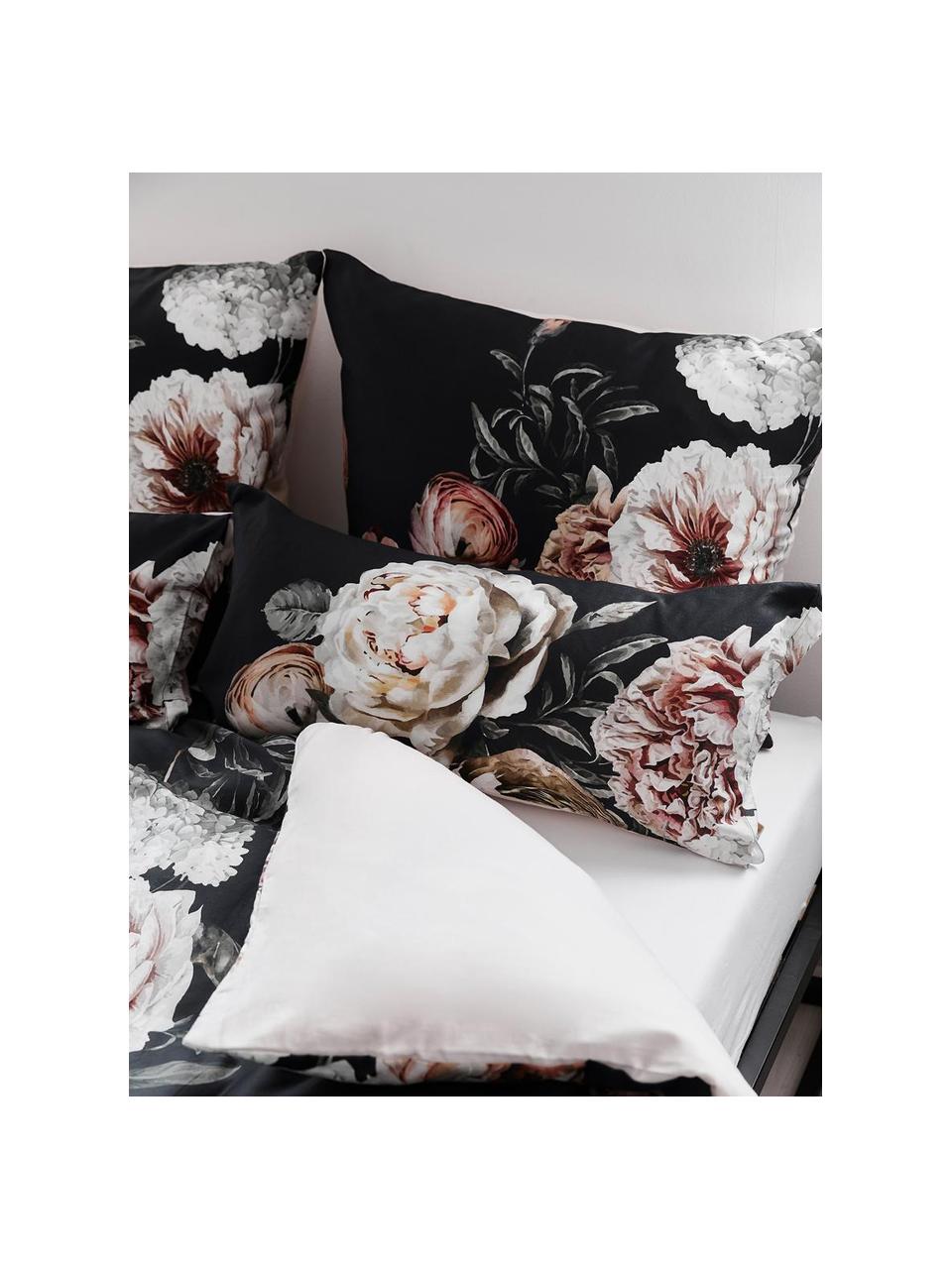 Povlaky na polštáře z bavlněného saténu s květinovým potiskem Blossom, 2 ks, Černá, více barev, Š 40 cm, D 80 cm
