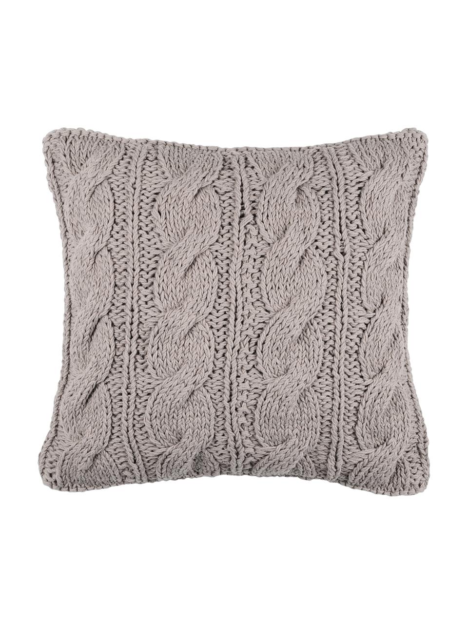 Strickkissen Stitch mit Zopfmuster, mit Inlett, Bezug: Baumwolle, Grau, 40 x 40 cm