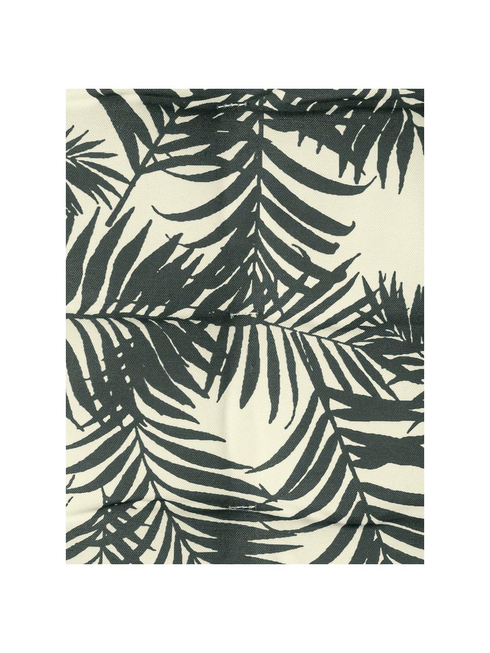 Outdoor stoelkussen Gomera met bladpatroon, 100% polyester, Crèmewit, donkergrijs met een groene tint, 40 x 40 cm