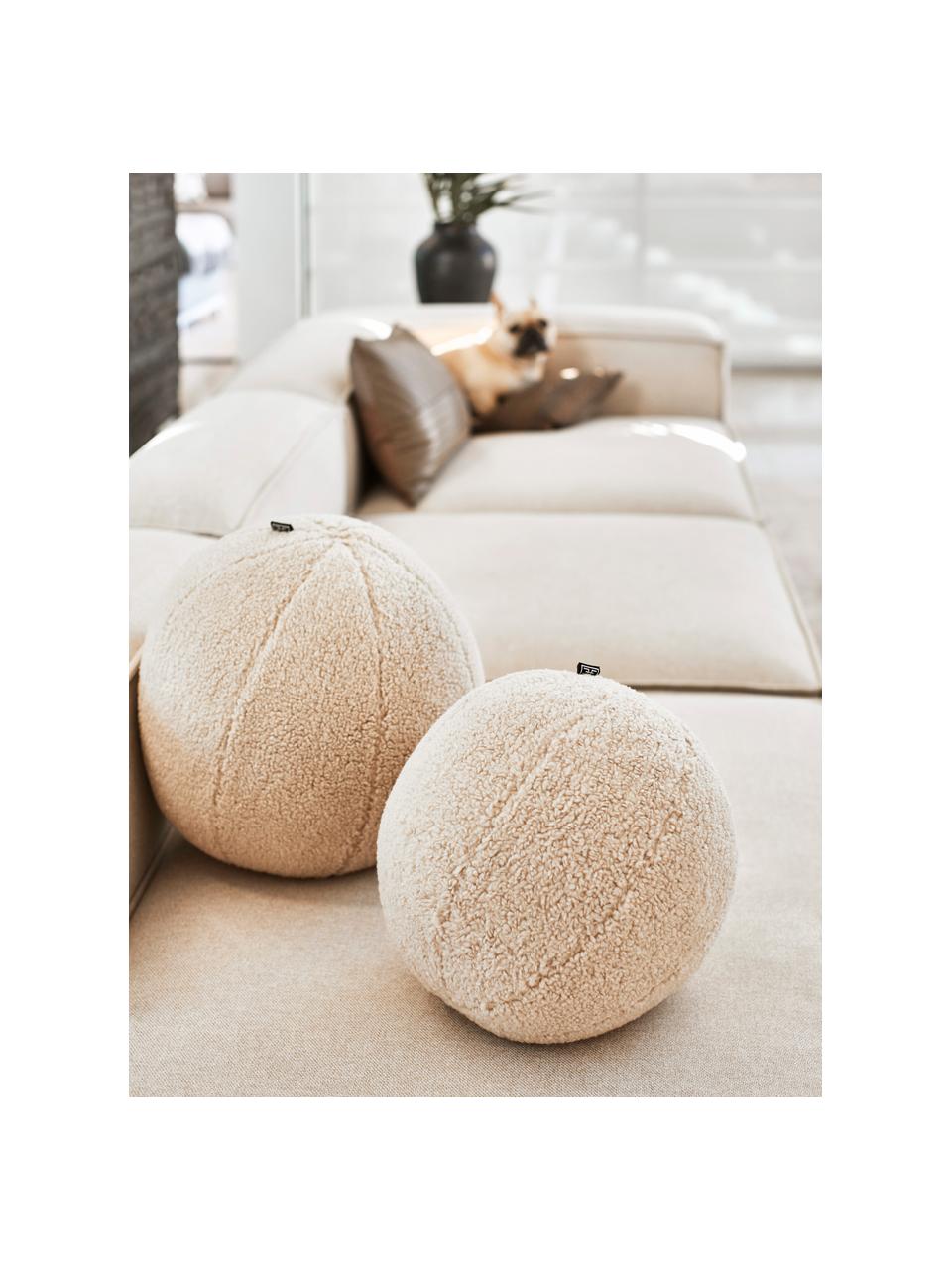 Cuscino in teddy a forma di palla con imbottitura Palla, Rivestimento: 100% poliestere, Color crema, Ø 30