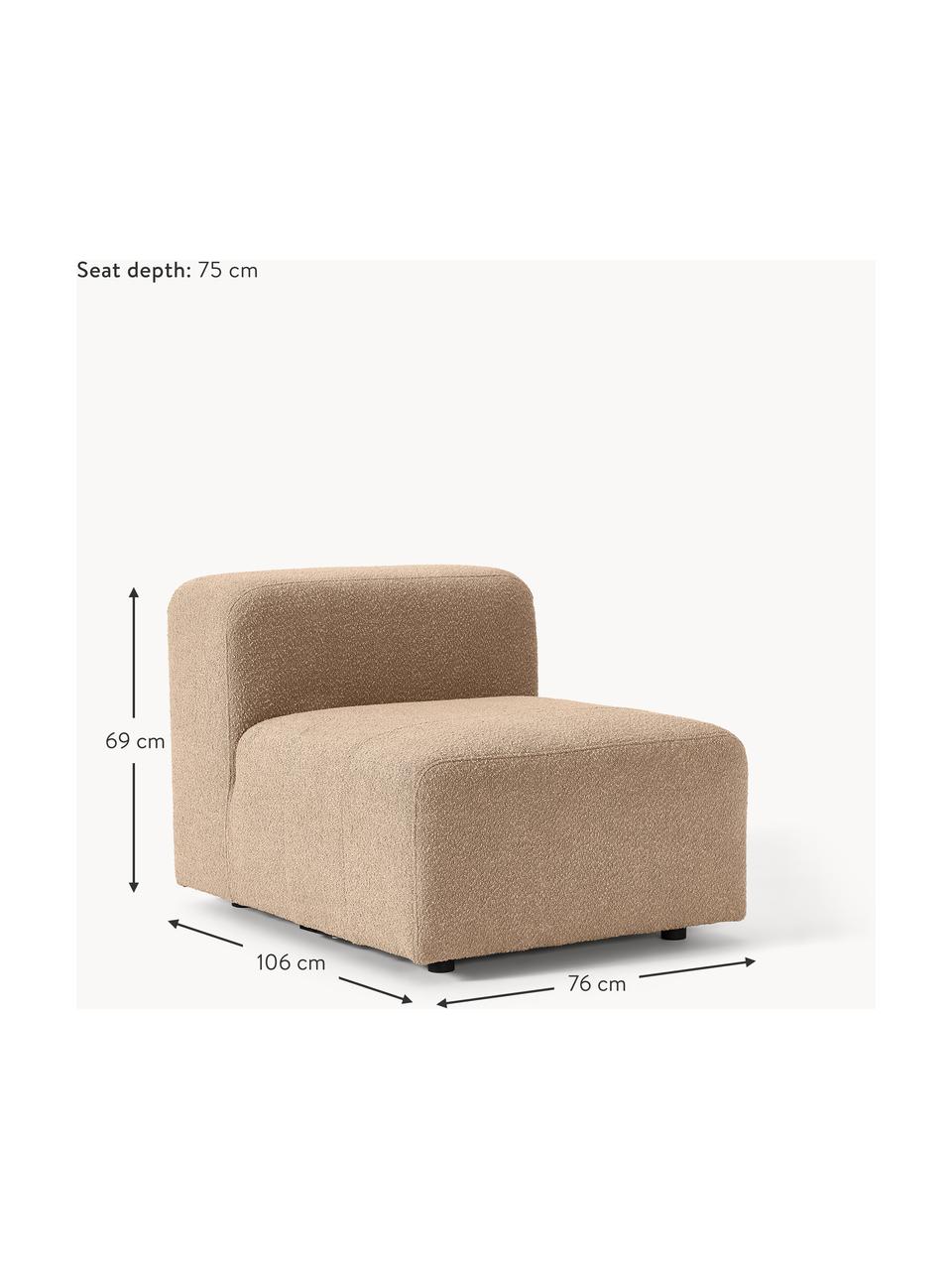 Modulo centrale in bouclè Lena, Rivestimento: bouclé (93% poliestere, 6, Rivestimento: cuscino in schiuma con an, Struttura: legno di pino, compensato, Piedini: plastica, Bouclé marrone chiaro, Larg. 76 x Prof. 106 cm