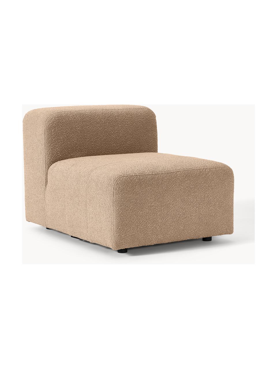 Modulo centrale in bouclè Lena, Rivestimento: bouclé (93% poliestere, 6, Rivestimento: cuscino in schiuma con an, Struttura: legno di pino, compensato, Piedini: plastica, Bouclé marrone chiaro, Larg. 76 x Prof. 106 cm