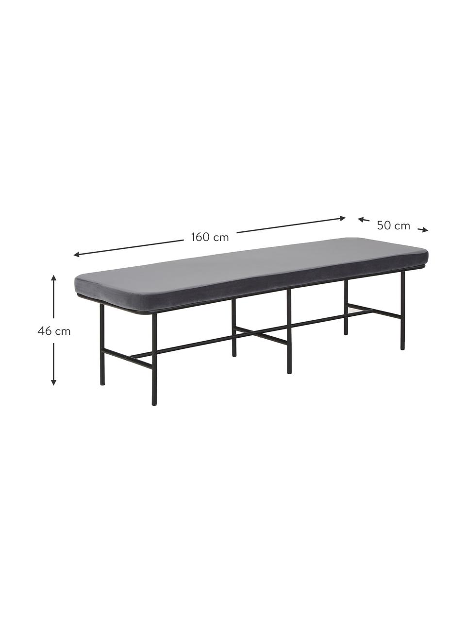 Sametová lavice Comma, Šedá, Š 160 cm, V 46 cm