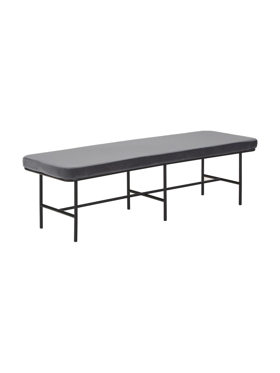 Banquette en velours gris Comma, Velours gris, larg. 160 x prof. 50 cm