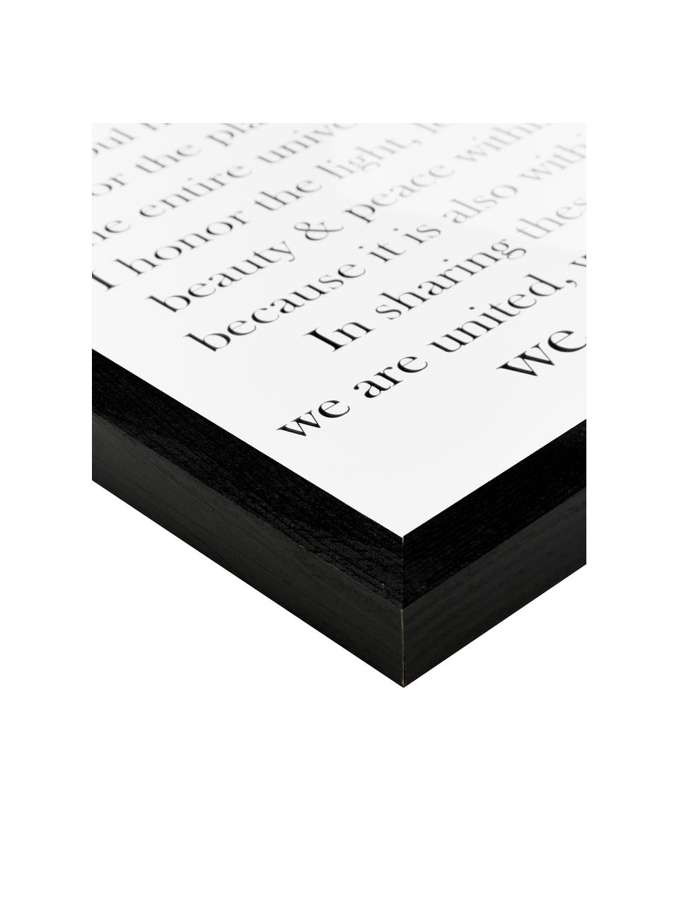 Oprawiony druk cyfrowy Namasté, Obraz: czarny, biały rama: czarny, S 33 x W 43 cm