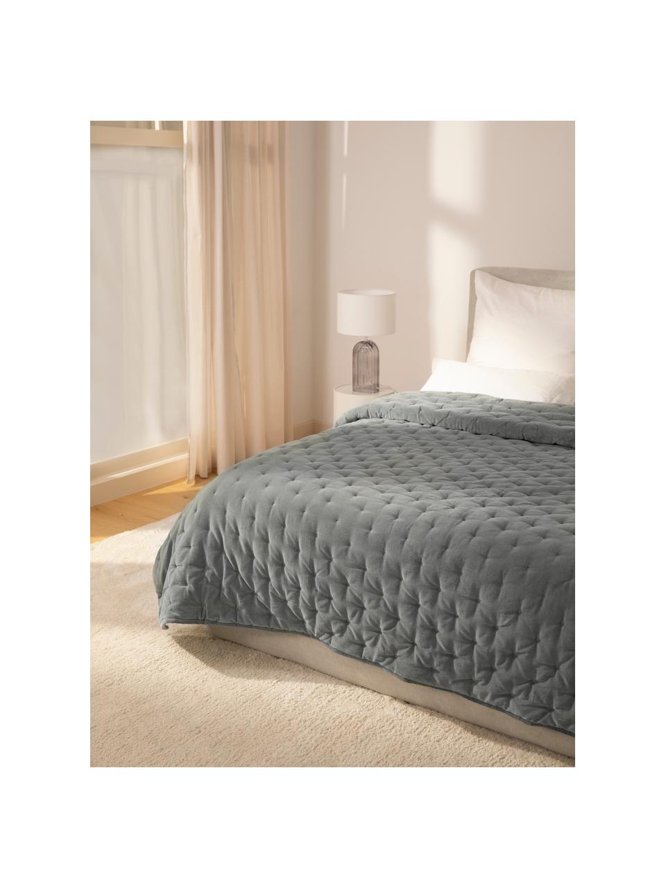 Couvre-lit en velours gris matelassé Cheryl, 100 % coton, Gris, larg. 240 x long. 250 cm (pour lits jusqu'à 200 x 200 cm)