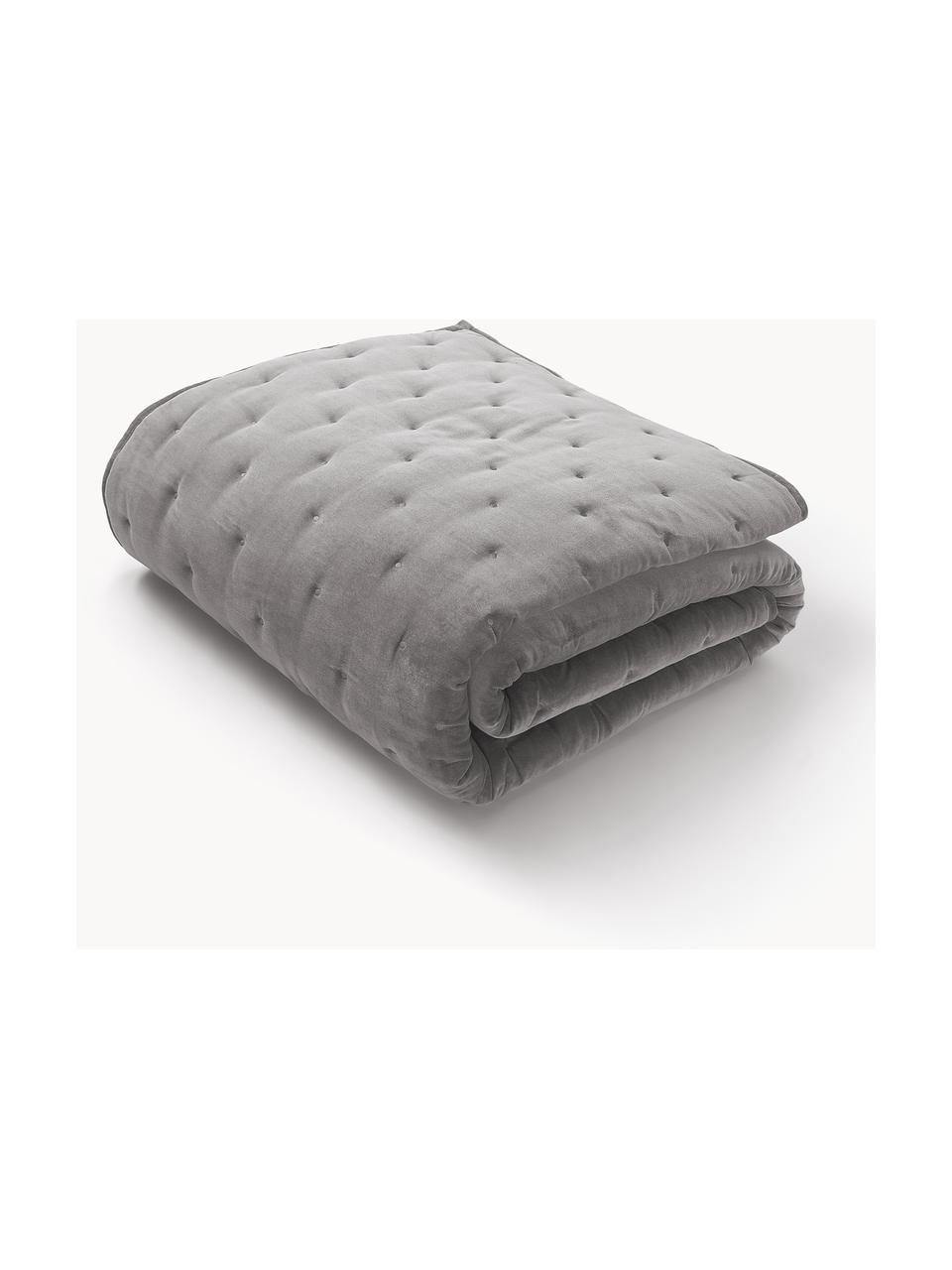 Gewatteerde bedsprei Cheryl van fluweel, Grijs, B 160 x L 220 cm (voor bedden tot 120 x 200)