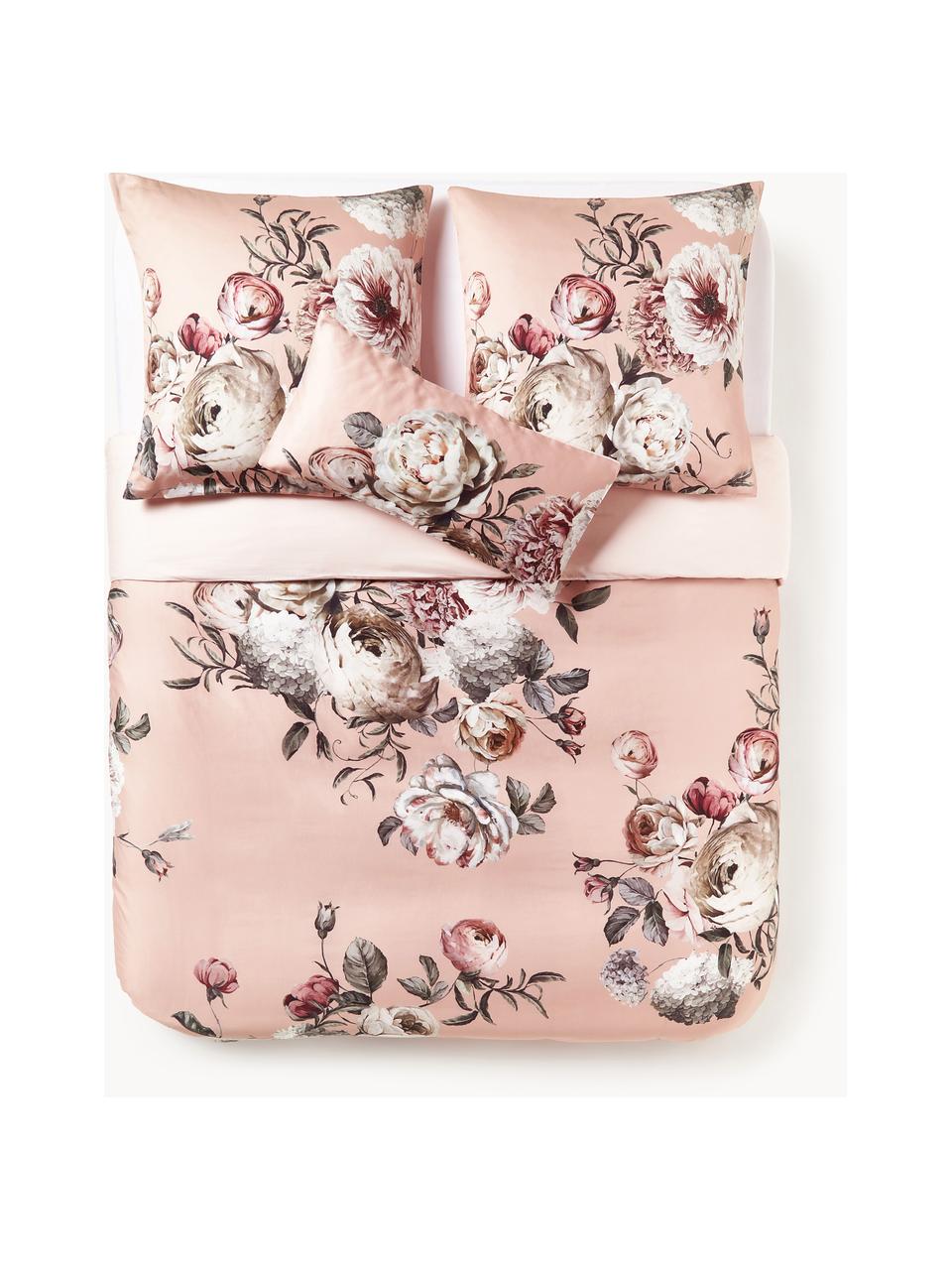 Baumwollsatin-Bettdeckenbezug Blossom, Webart: Satin Fadendichte 210 TC,, Hellrosa, Bunt, B 200 x L 200 cm