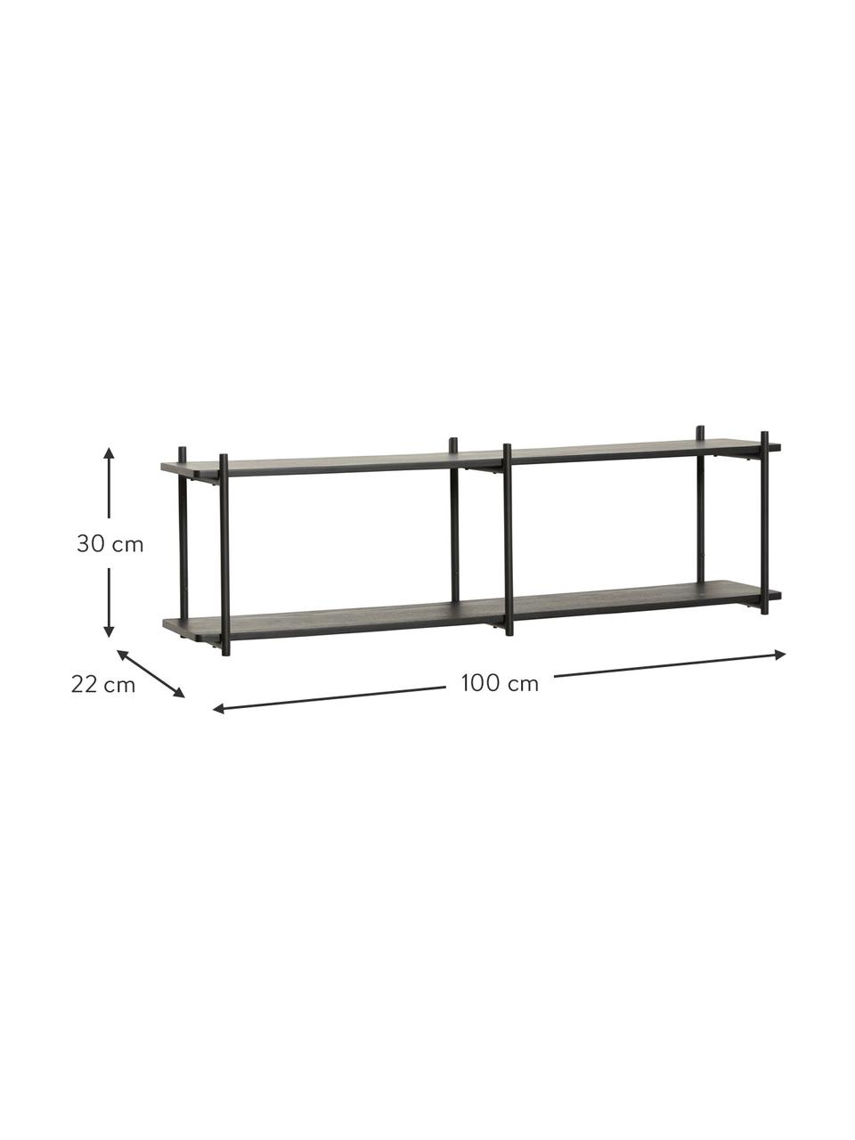 Estante de pared de madera de eucalipto Norm, Estantes: madera de eucalipto con c, Estructura: acero recubierto, Negro, An 100 x Al 30 cm
