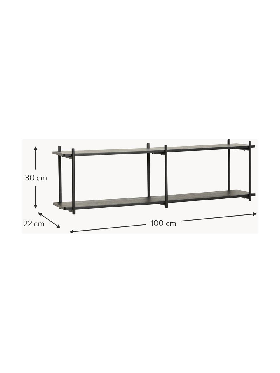 Estante de pared de madera de eucalipto Norm, Estantes: madera de eucalipto, Estructura: acero recubierto Este pro, Negro, An 100 x Al 30 cm